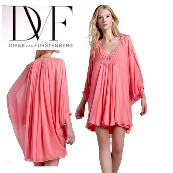 Diane von Furstenberg Fleurette Silk Coral Dress - Size 10 - Picture 1 of 16